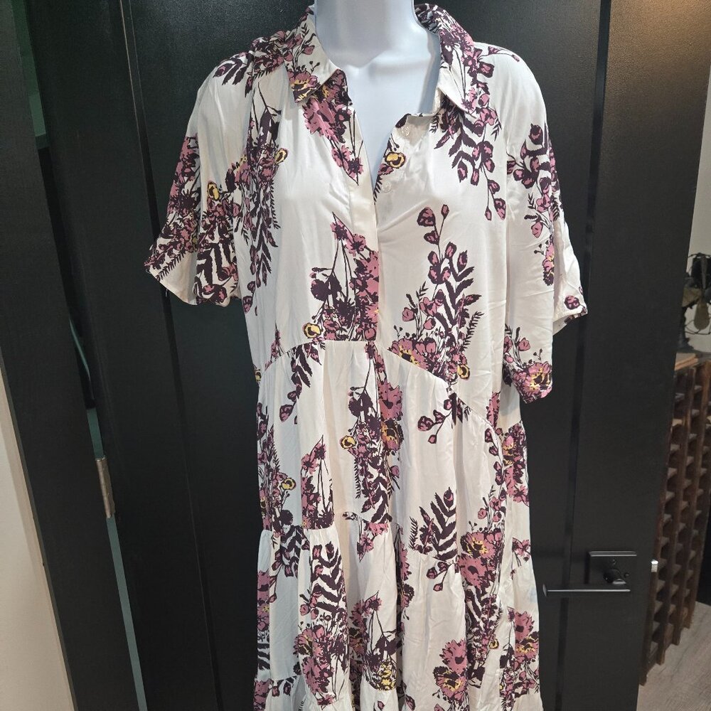 Lularoe Helene White Floral Dress Sz L NWT